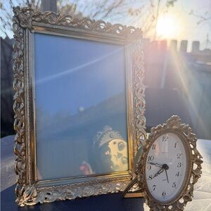 Vintage Gold Ornate Frame and Globe Clock Set